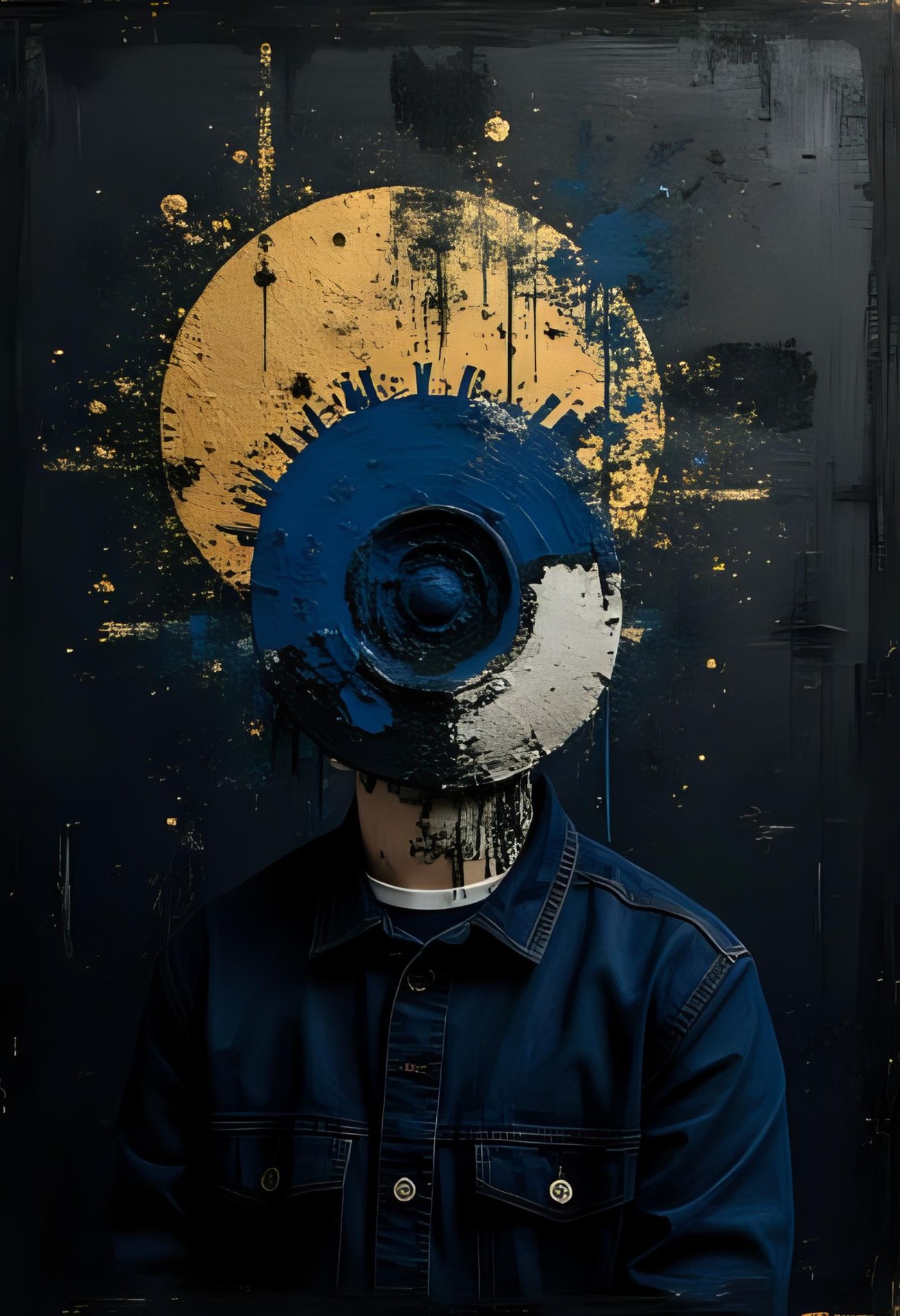 Masked figure with a painted circular form