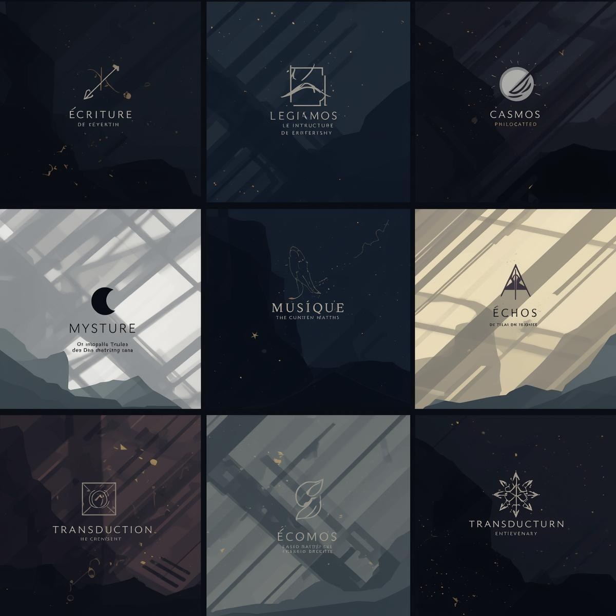 Nine visual fragments arranged as a symbolic lexicon