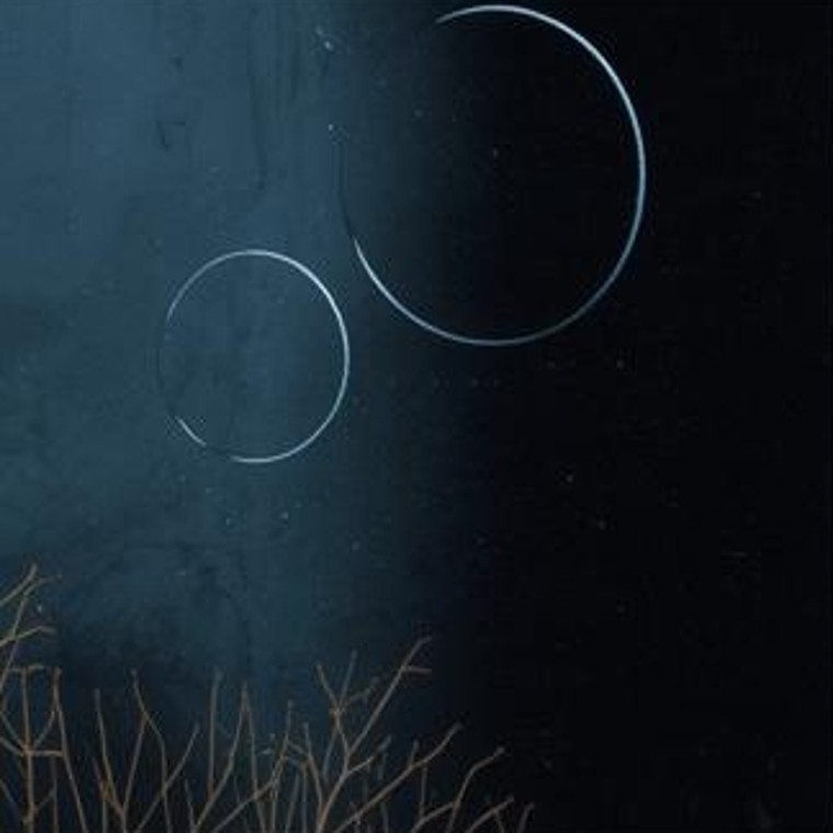 Faint intersecting circular traces against a dark field